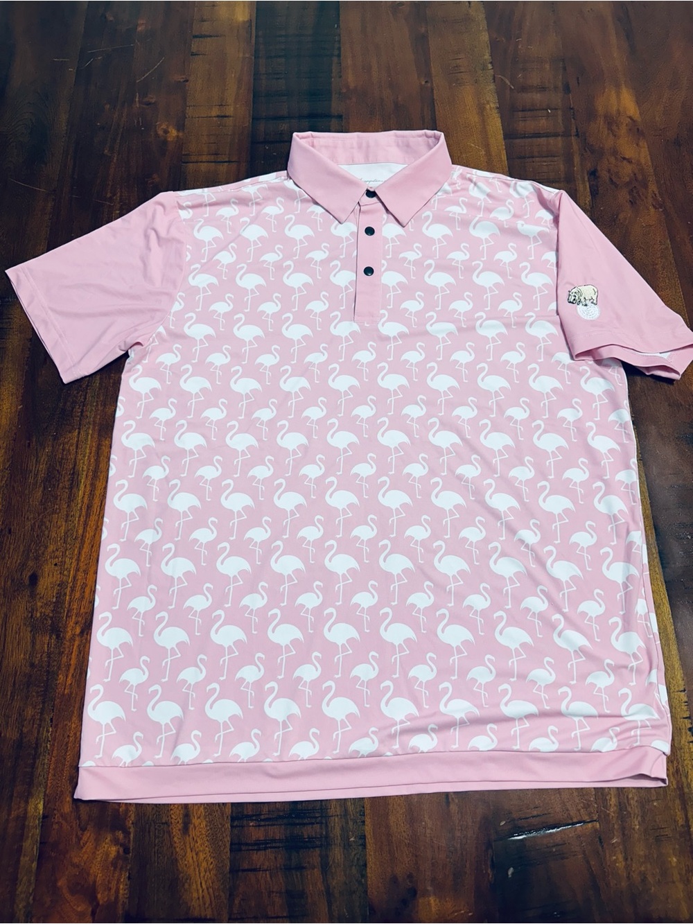 Chippopotamus Mens Pink Flamingo Print Golf Polo Shirt